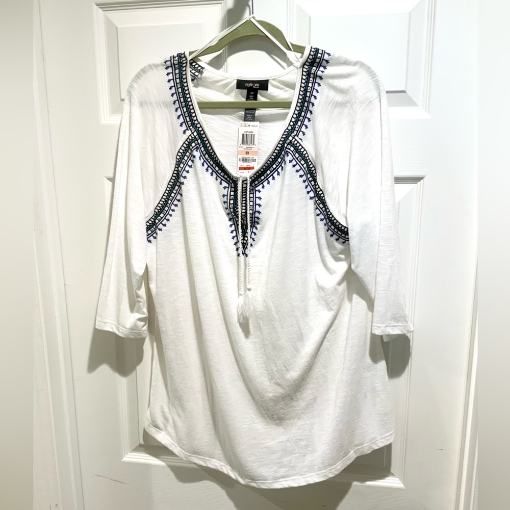Beautifully Embroidered Boho Tassel Tie Top